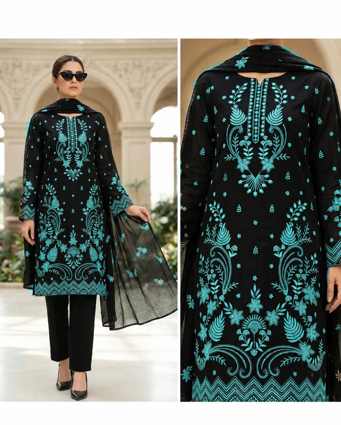 1001 Noor Fashion Breezay Bana Dora Lawn  | Premium Embroidered 3 Piece Lawn Suit
