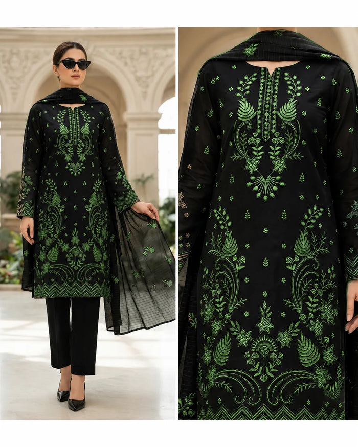 1001 Noor Fashion Breezay Bana Dora Lawn  | Premium Embroidered 3 Piece Lawn Suit