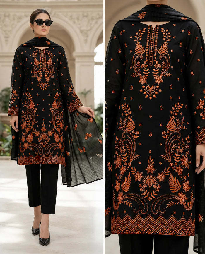 1001 Noor Fashion Breezay Bana Dora Lawn  | Premium Embroidered 3 Piece Lawn Suit