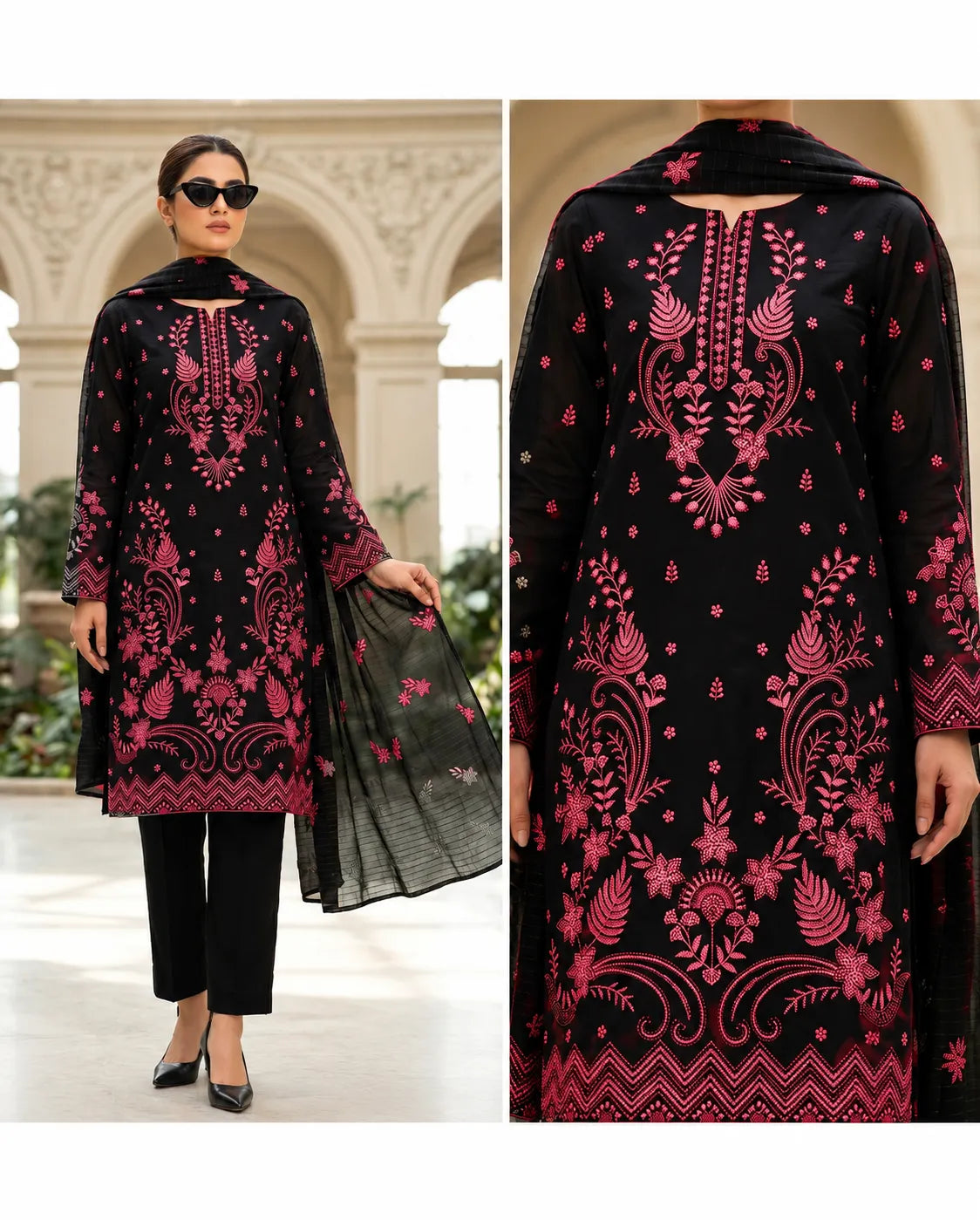 1001 Noor Fashion Breezay Bana Dora Lawn  | Premium Embroidered 3 Piece Lawn Suit