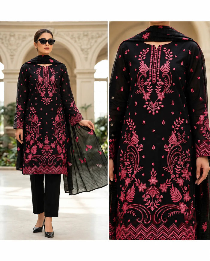 1001 Noor Fashion Breezay Bana Dora Lawn  | Premium Embroidered 3 Piece Lawn Suit