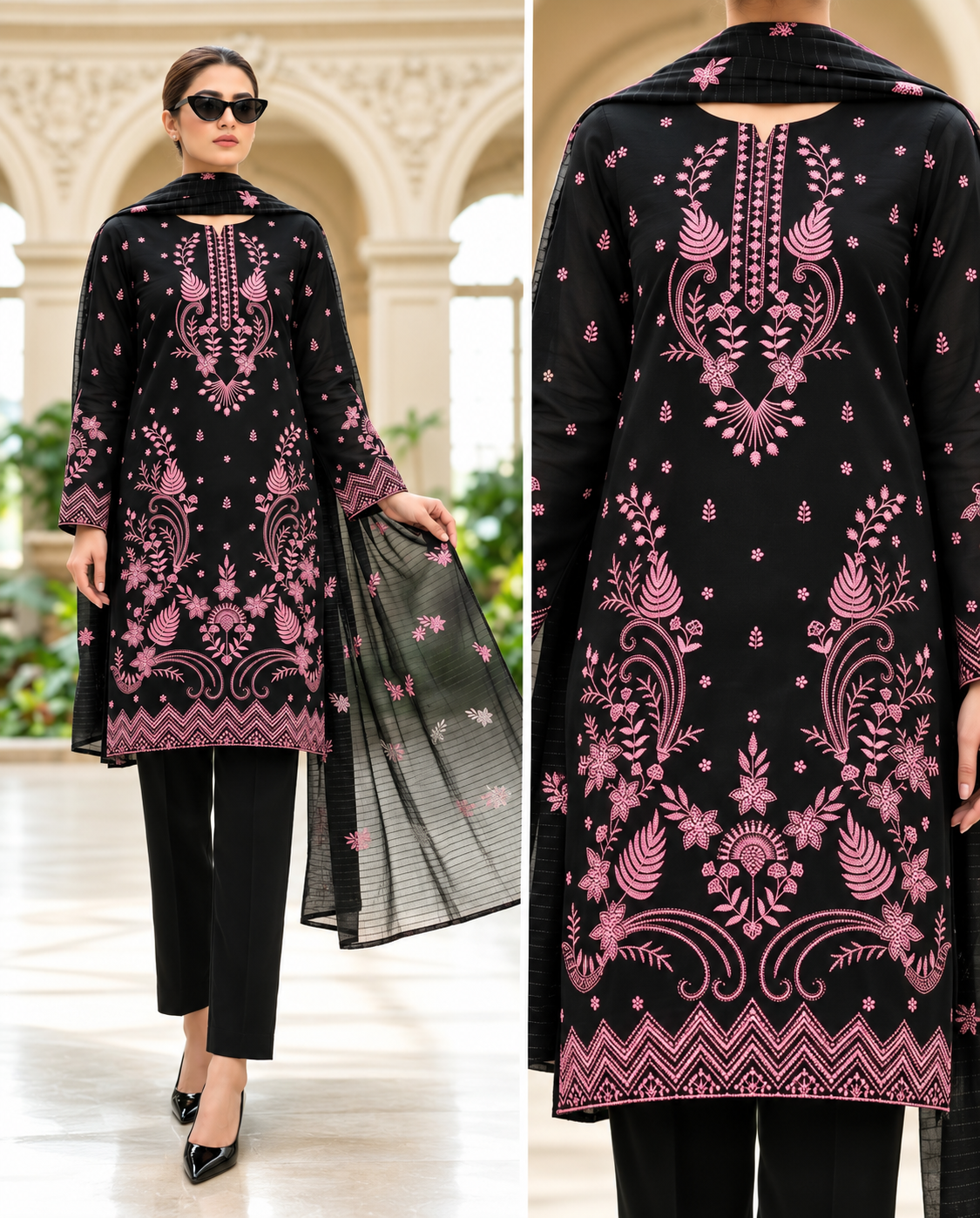 1001 Noor Fashion Breezay Bana Dora Lawn  | Premium Embroidered 3 Piece Lawn Suit