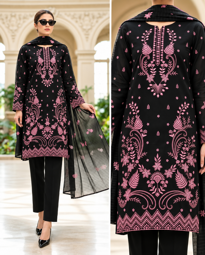1001 Noor Fashion Breezay Bana Dora Lawn  | Premium Embroidered 3 Piece Lawn Suit