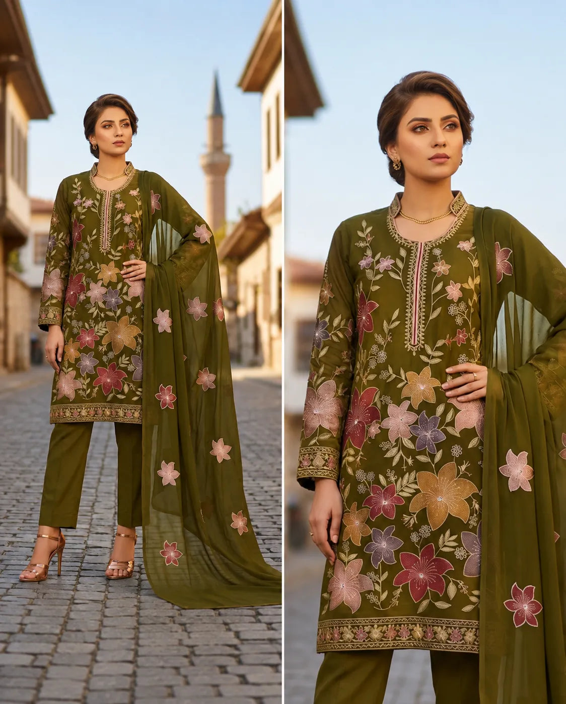 1002 Noor Fashion Breezay Bana Dora Lawn  | Premium Embroidered 3 Piece Lawn Suit