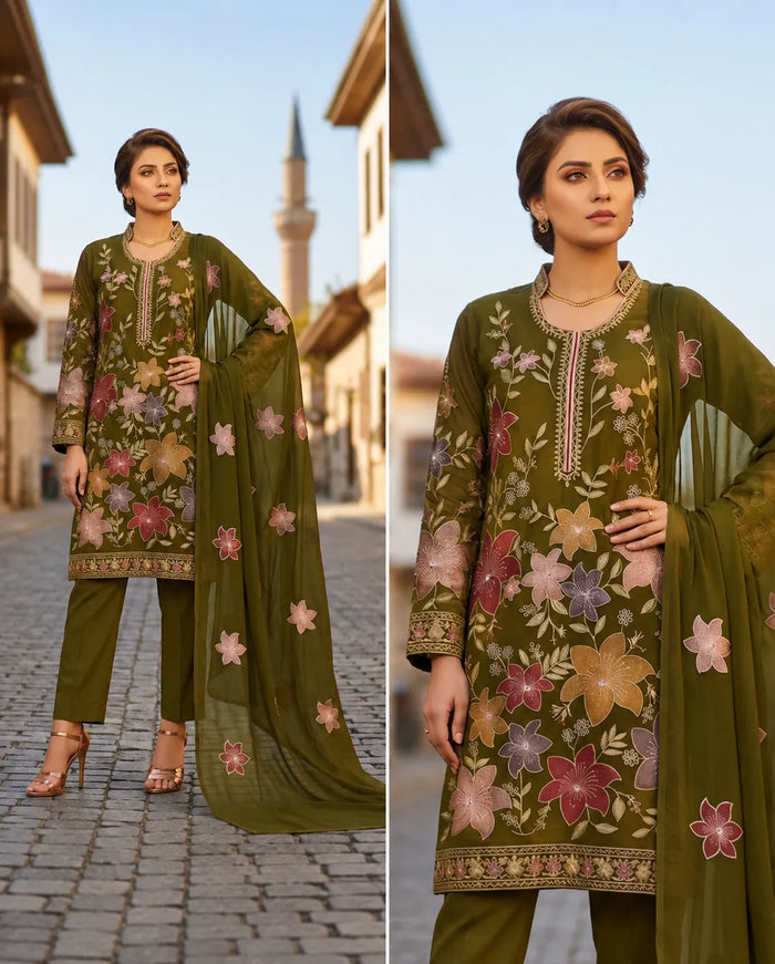 1002 Noor Fashion Breezay Bana Dora Lawn  | Premium Embroidered 3 Piece Lawn Suit