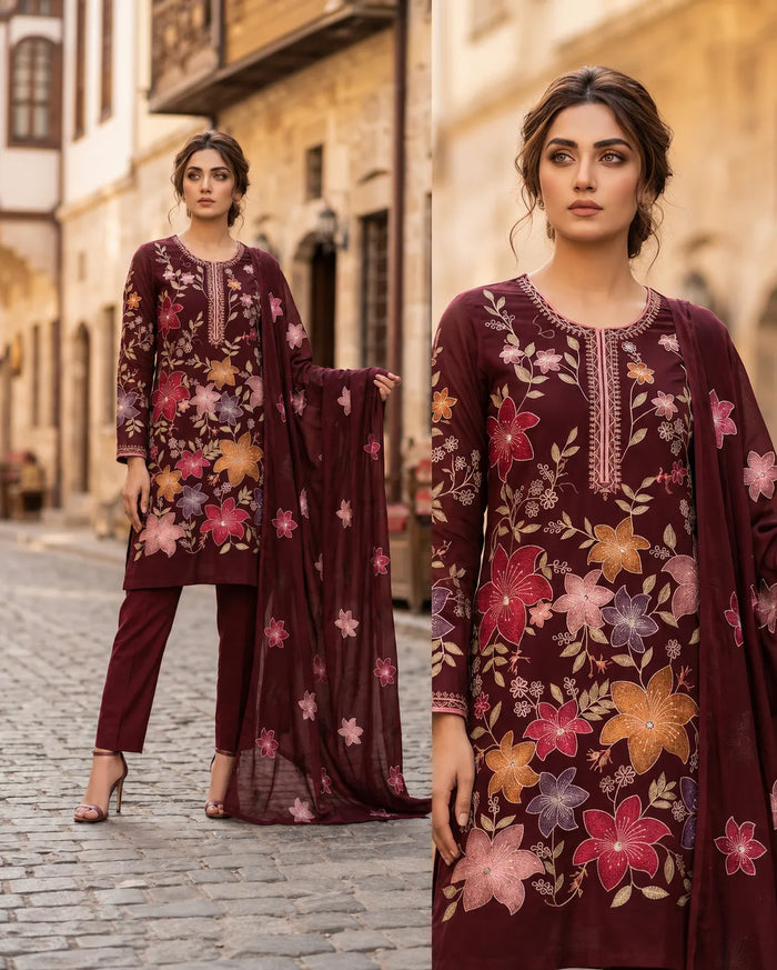 1002 Noor Fashion Breezay Bana Dora Lawn  | Premium Embroidered 3 Piece Lawn Suit