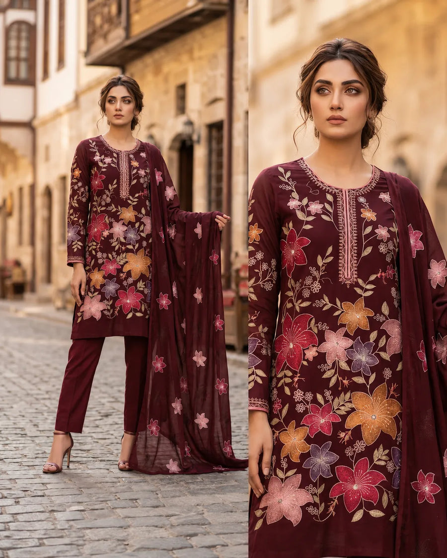 Noor Fashion Bana Dora Lawn Embroidered 3-Piece Suit | Volume 1002