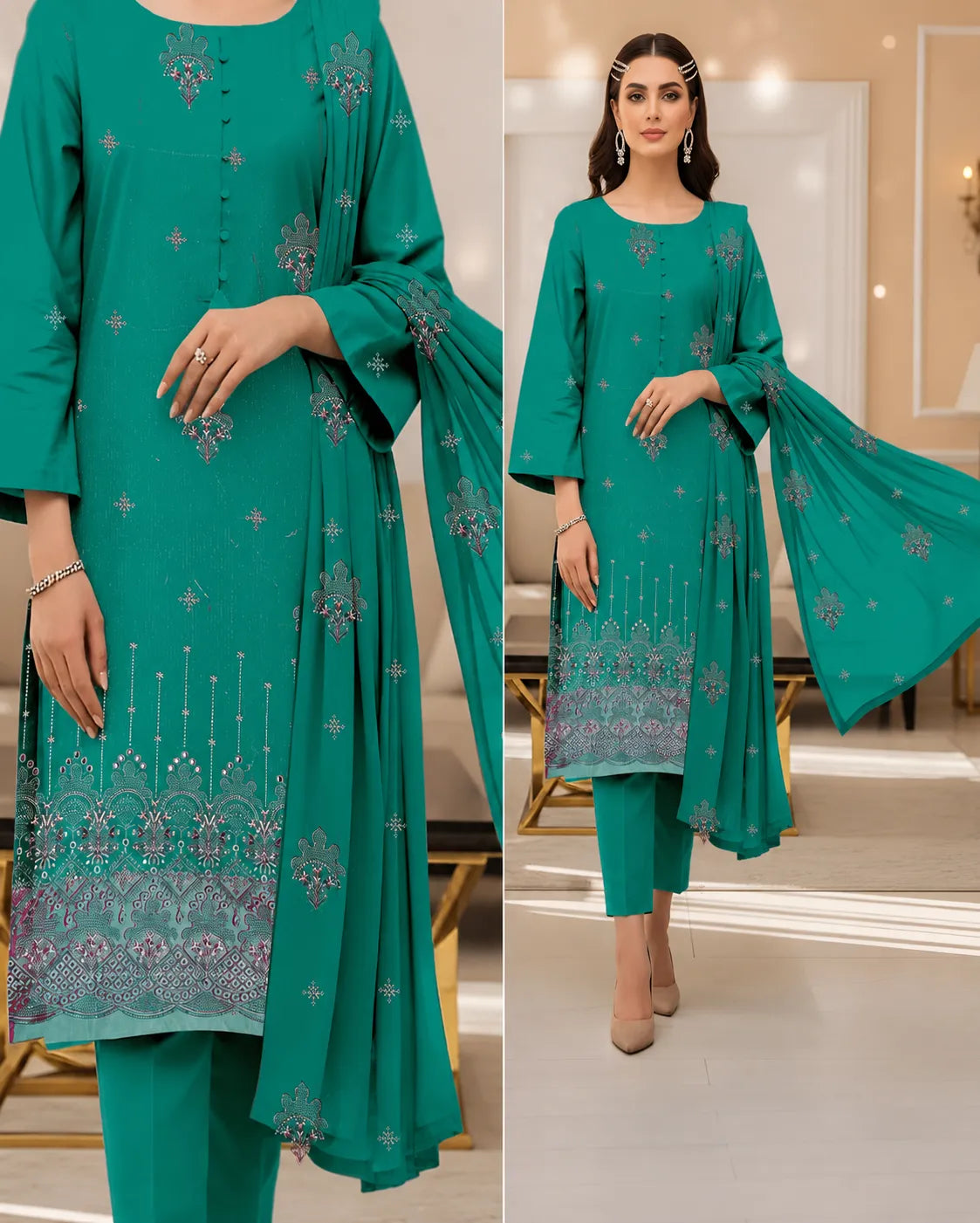 1007 Noor Fashion Breezay Bana Dora Lawn  | Premium Embroidered 3 Piece Lawn Suit