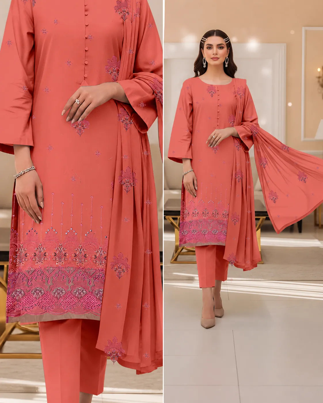 1007 Noor Fashion Breezay Bana Dora Lawn  | Premium Embroidered 3 Piece Lawn Suit