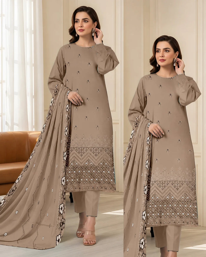 24 Noor Fashion Breezay Bana Dora Lawn  | Premium Embroidered 3 Piece Lawn Suit