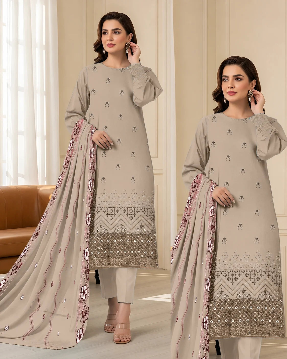 24 Noor Fashion Breezay Bana Dora Lawn  | Premium Embroidered 3 Piece Lawn Suit