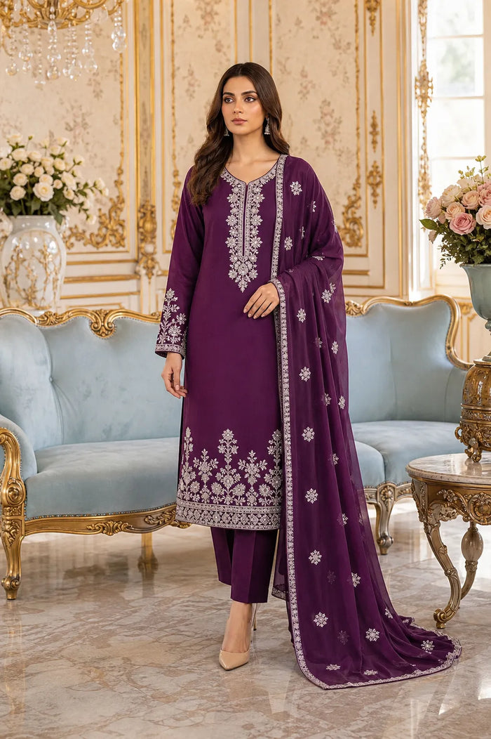 Dhanak Crystal Bana Dora Embroidered 3-Piece Suit | Volume 203