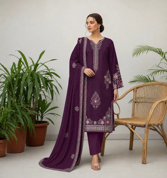 Crystal Dhanak Embroidered 3-Piece Suit | VOL-1001

