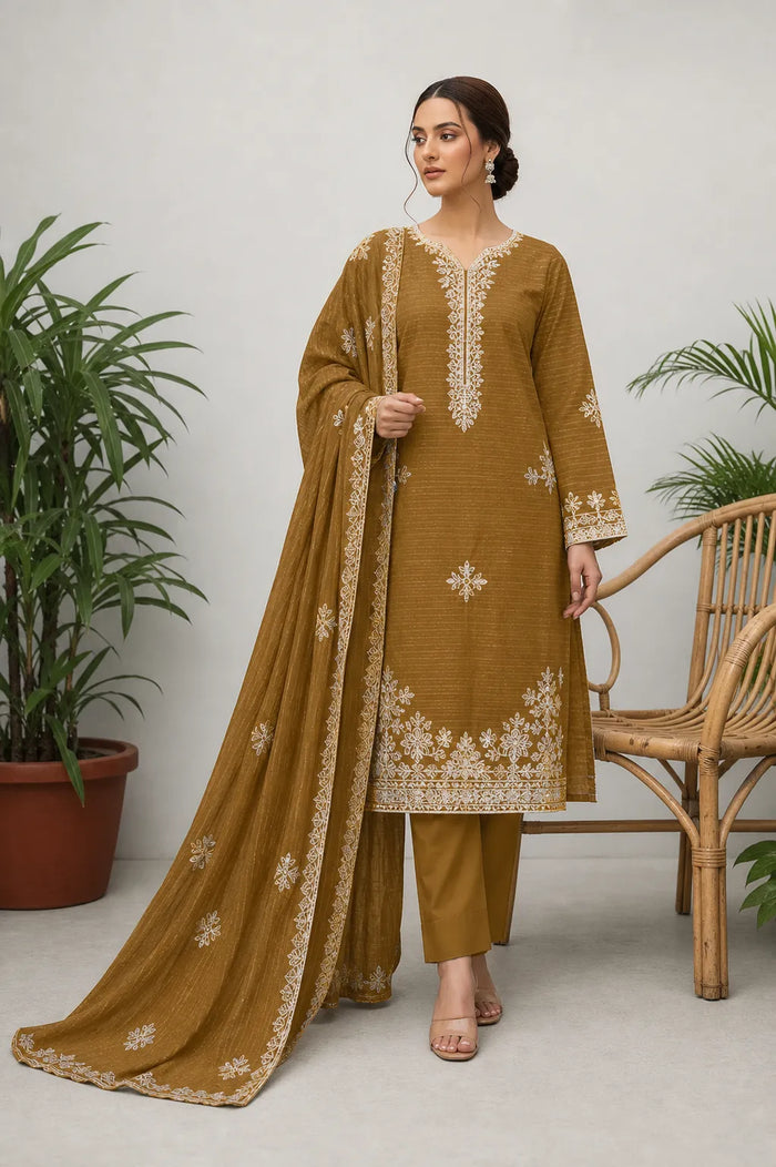 Crystal Dhanak Embroidered 3-Piece Suit | VOL-1001

