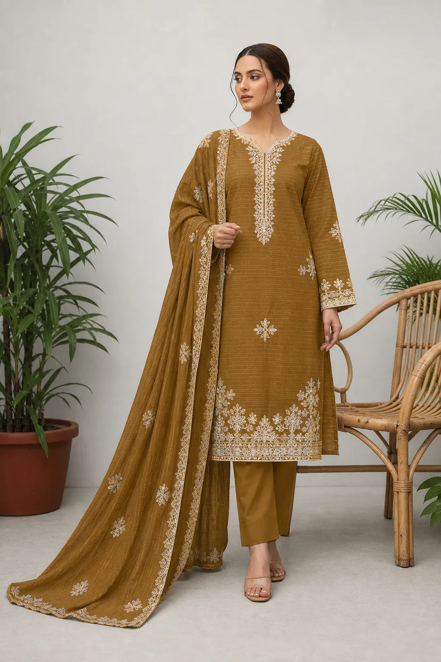 Crystal Dhanak Embroidered 3-Piece Suit | VOL-1001

