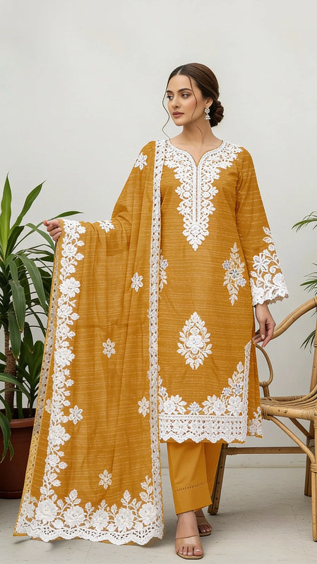 Crystal Dhanak Embroidered 3-Piece Suit | VOL-1001