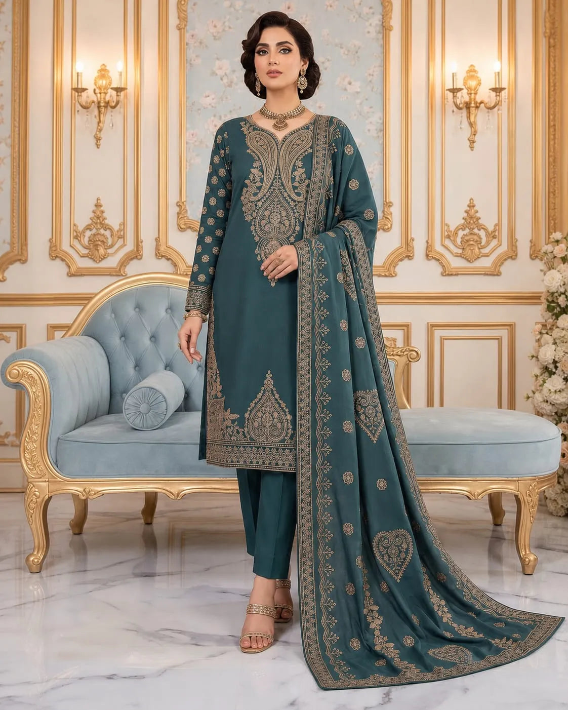 Noor Fashion  | Linen Embroidered Gala & Damenv