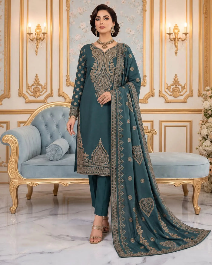 Noor Fashion Vol-228 | Linen Embroidered Gala & Damen 3-Piece Suit