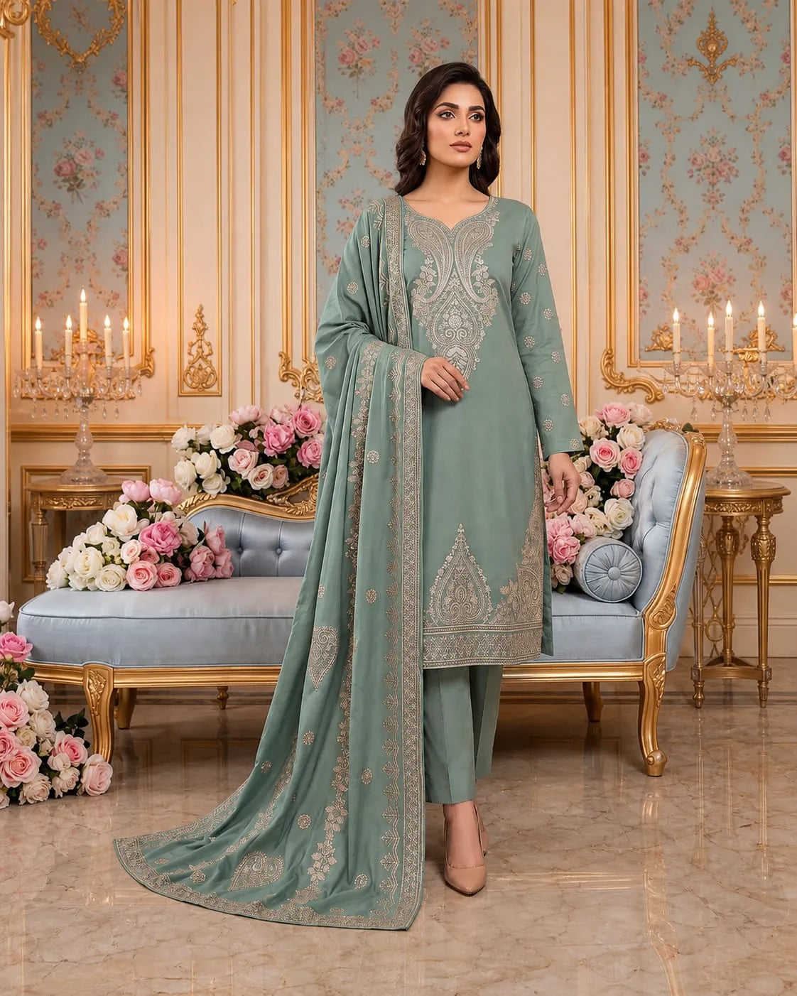 Noor Fashion  | Linen Embroidered Gala & Damen