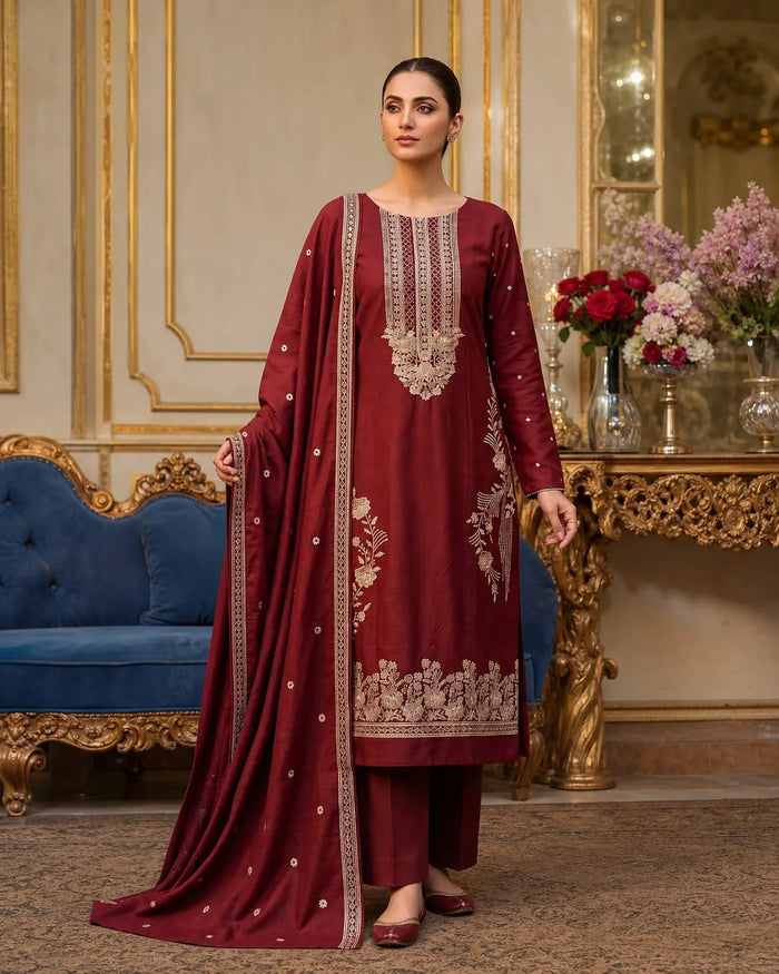 Noor Fashion Vol-226 | Kotrai Velvet 2-Head Full Embroidered 3-Piece Suit –