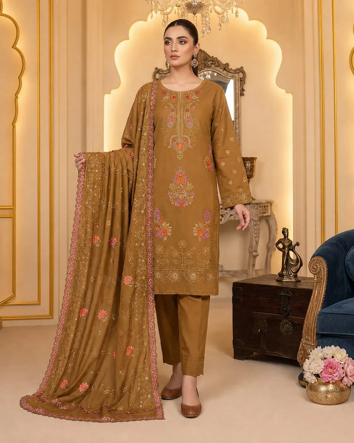 Noor Fashion Vol-227 | Linen Embroidered Gala & Boring Damen 3-Piece Suit