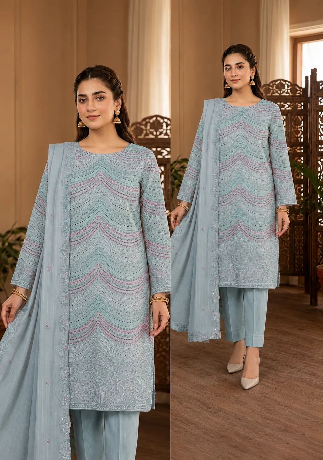 1020Noor Fashion Breezay Bana Dora Lawn  | Premium Embroidered 3 Piece Lawn Suit