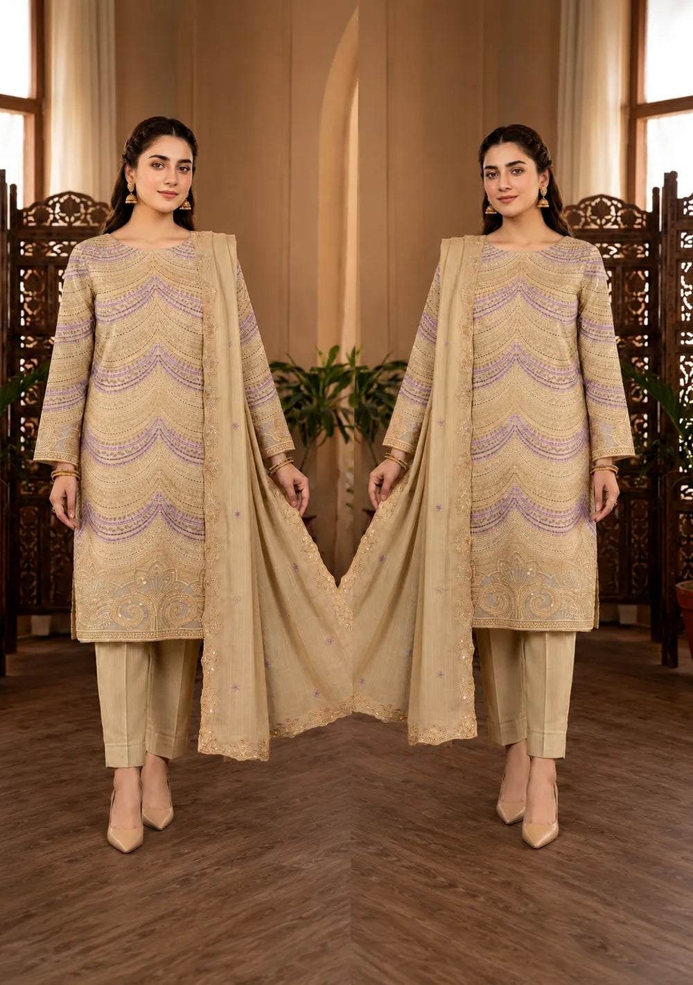 1020Noor Fashion Breezay Bana Dora Lawn  | Premium Embroidered 3 Piece Lawn Suit