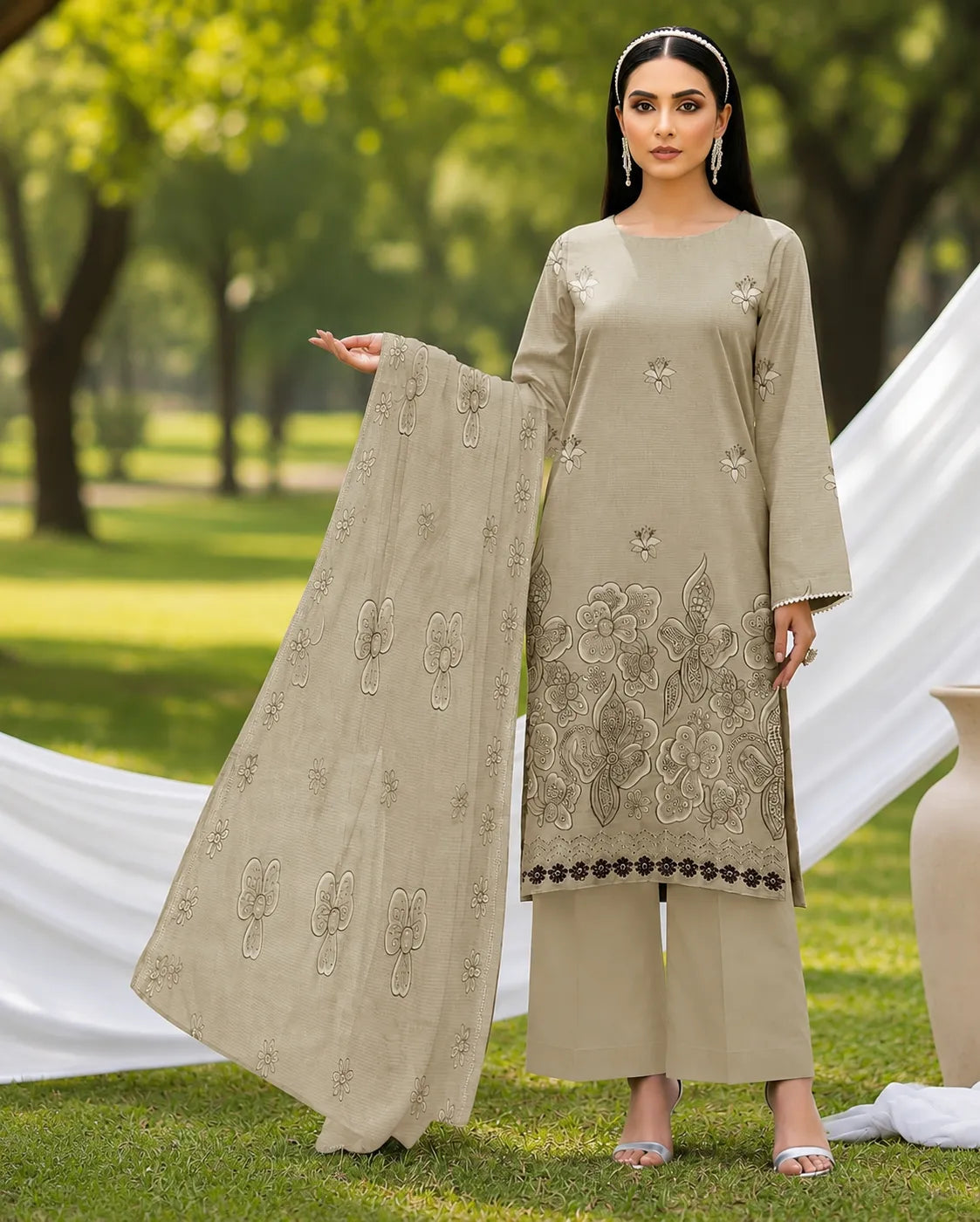 1028 Noor Fashion Breezay Bana Dora Lawn  | Premium Embroidered 3 Piece Lawn Suit