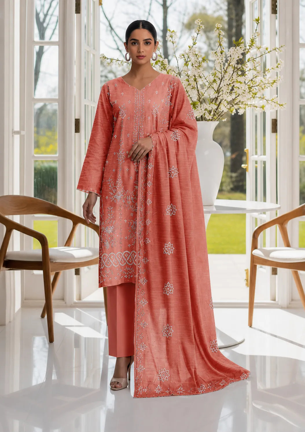 Crystal Dhanak Embroidered 3-Piece Suit | VOL-301