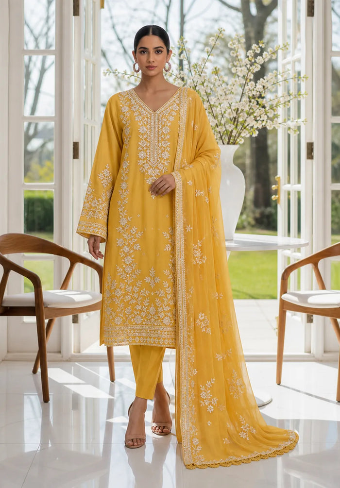 Crystal Dhanak Embroidered 3-Piece Suit | VOL-301
