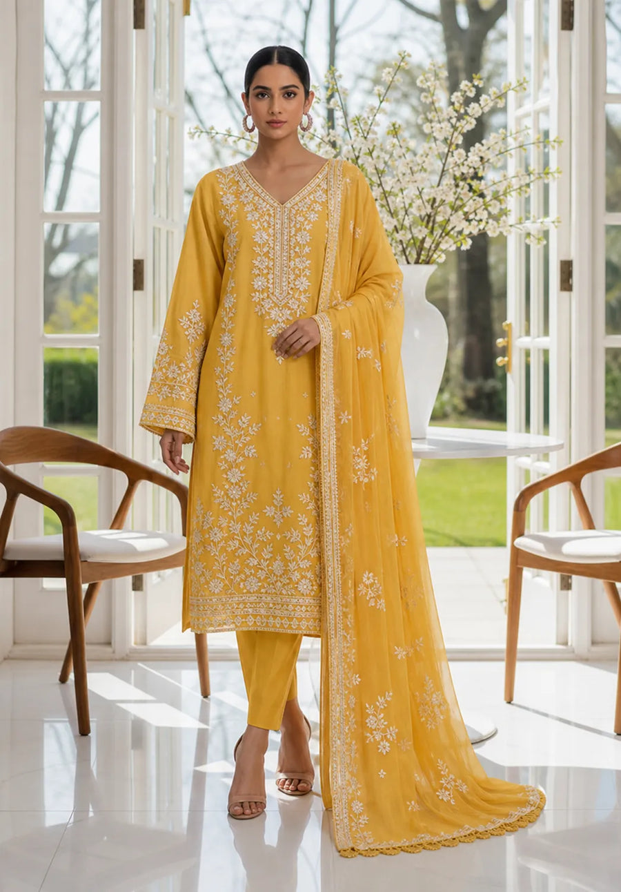 Crystal Dhanak Embroidered 3-Piece Suit | VOL-301