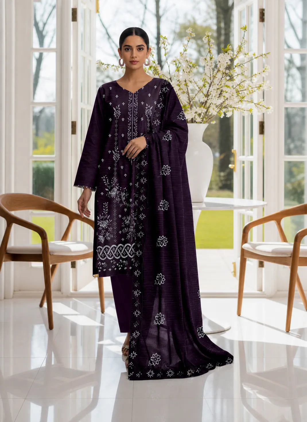 Crystal Dhanak Embroidered 3-Piece Suit | VOL-301