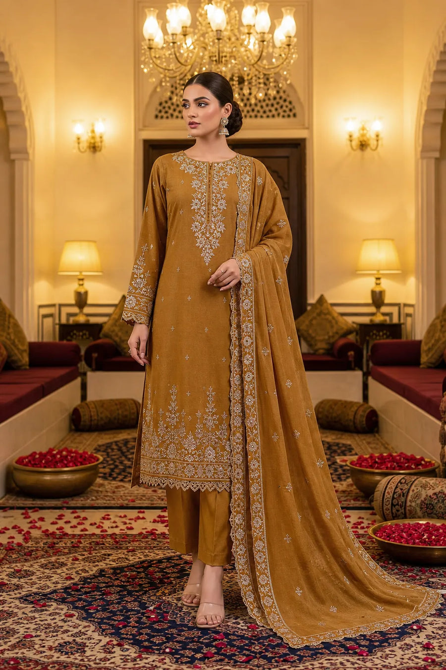 Dora Dhanak 2Head Full Embroidered 3-Piece Suit by Noor Fashion Vol-303