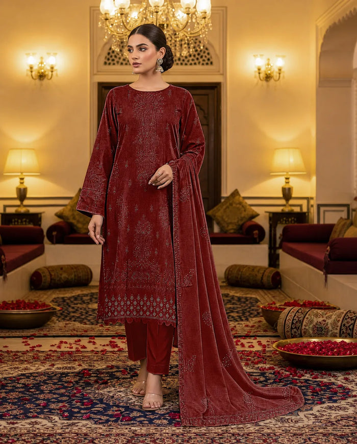 Dora Dhanak 2Head Full Embroidered 3-Piece Suit by Noor Fashion Vol-303