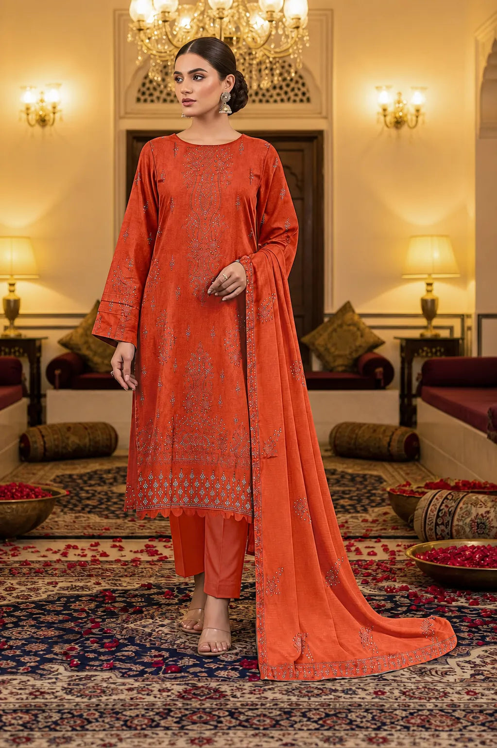 Dora Dhanak 2Head Full Embroidered 3-Piece Suit by Noor Fashion Vol-303