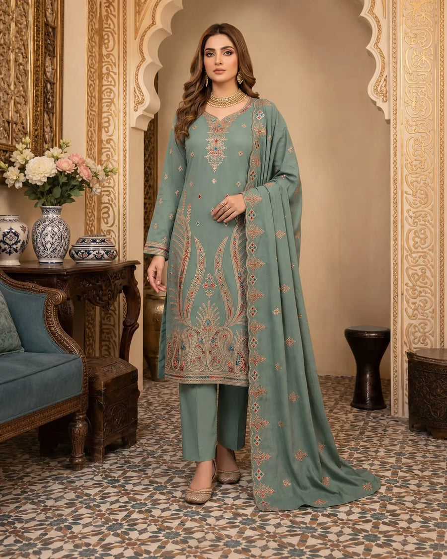 Noor Fashion Vol-219 | Linen 2-Head Full Embroidered 3-Piece Suit