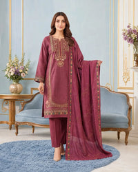 Noor Fashion Vol-232 | Kotrai Velvet 2-Head Embroidered 3-Piece Suit – Olive Green